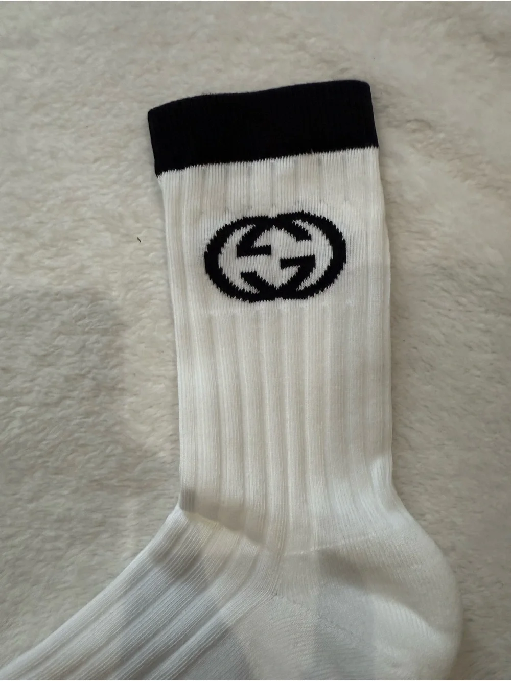 White Crew Socks with Black Trim and Logo - Designer Style big kids size 12